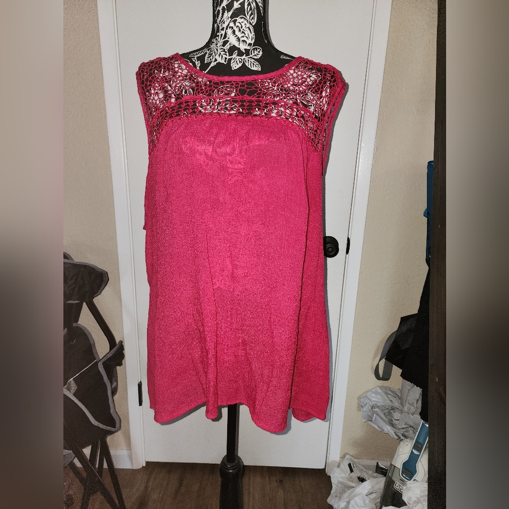 Indigo Rose Pink 3x Embroidered sleeveless summer blouse